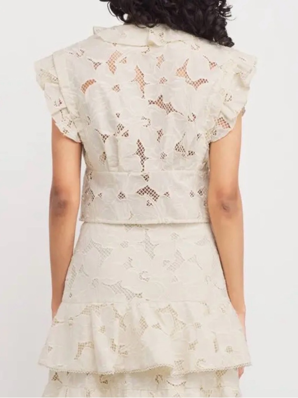 Sandro Cream Lace Ruffle Button-Front Top - Picture 2 of 9